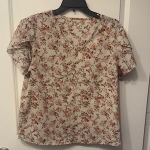 SHEIN Cream and Pink Floral Blouse
